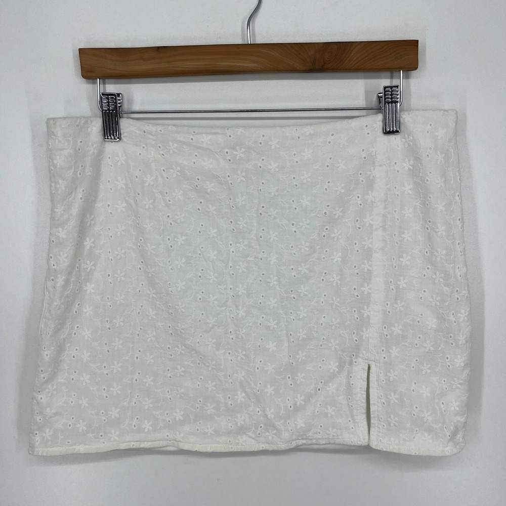 Princess‎ Polly White Eyelet Floral Cotton Mini Skirt Side Slit Womens Size 10
